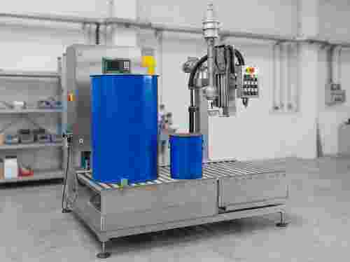 Füllmaschinen in sauberer Industrieumgebung; scharfes Produktbild, neutrale Beleuchtung.