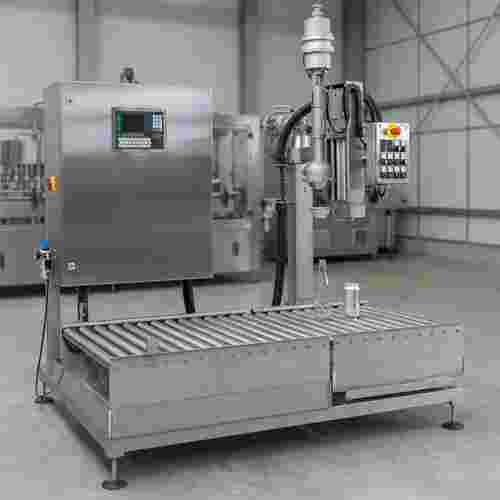 Quadratisches Produktbild eines Edelstahl-Abfüllmoduls für Flaschen und Dosen in Industrieumgebung.